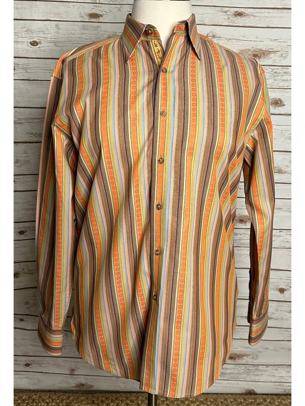 Robert Graham multicolored striped long sleeves cotton button-up shirt Large